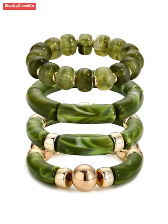 Jewelry - Chunky Acrylic Beaded Bracelets for Women Bohemian Stretch Set of 4